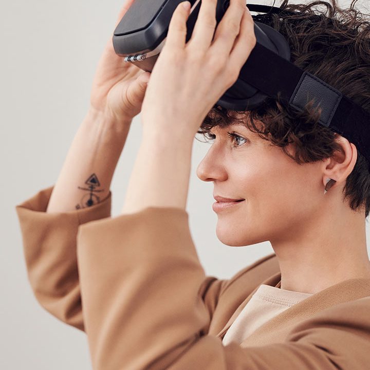 Person wearing a virtual reality headset