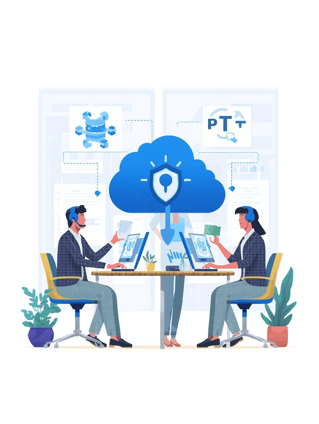 Team collaborating on secure cloud computing project