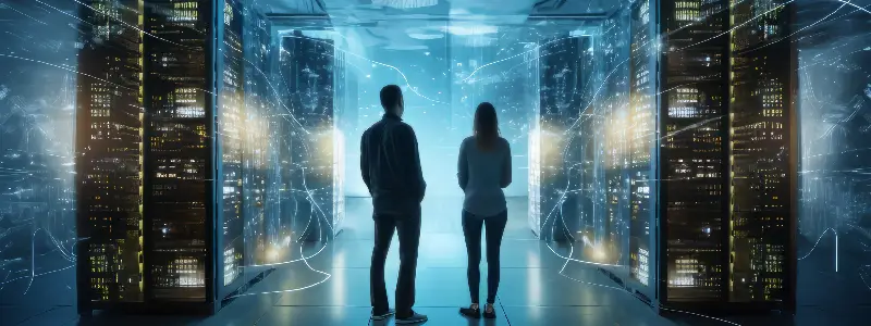 People standing in modern data centre with servers