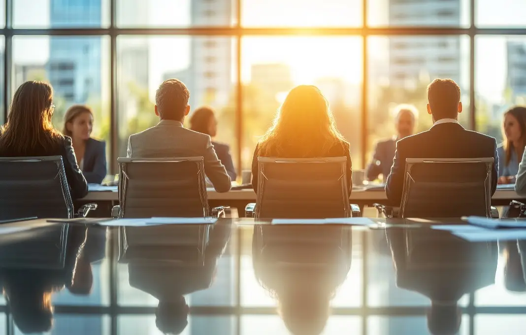 Executive leadership team meeting in a modern boardroom