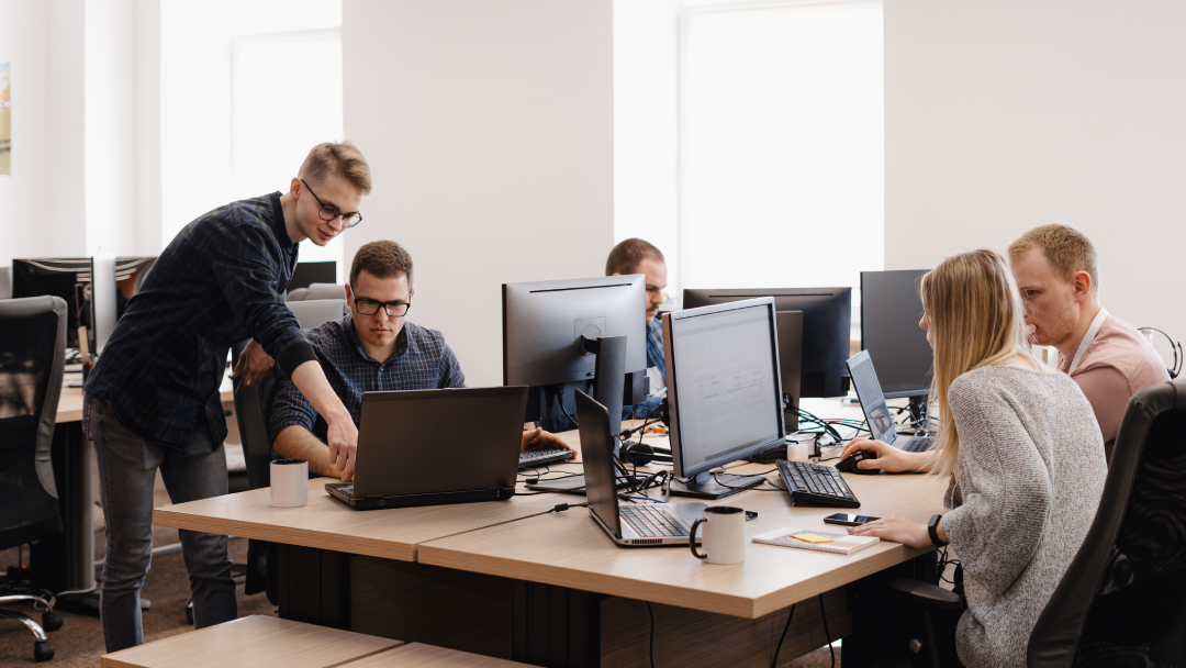 Team working together in an office