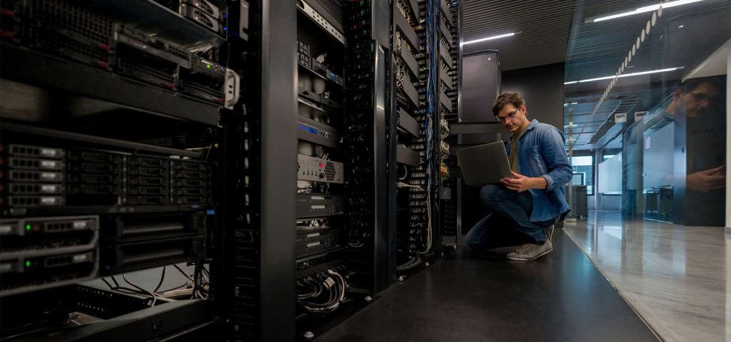 IT professional managing server infrastructure in a data centre