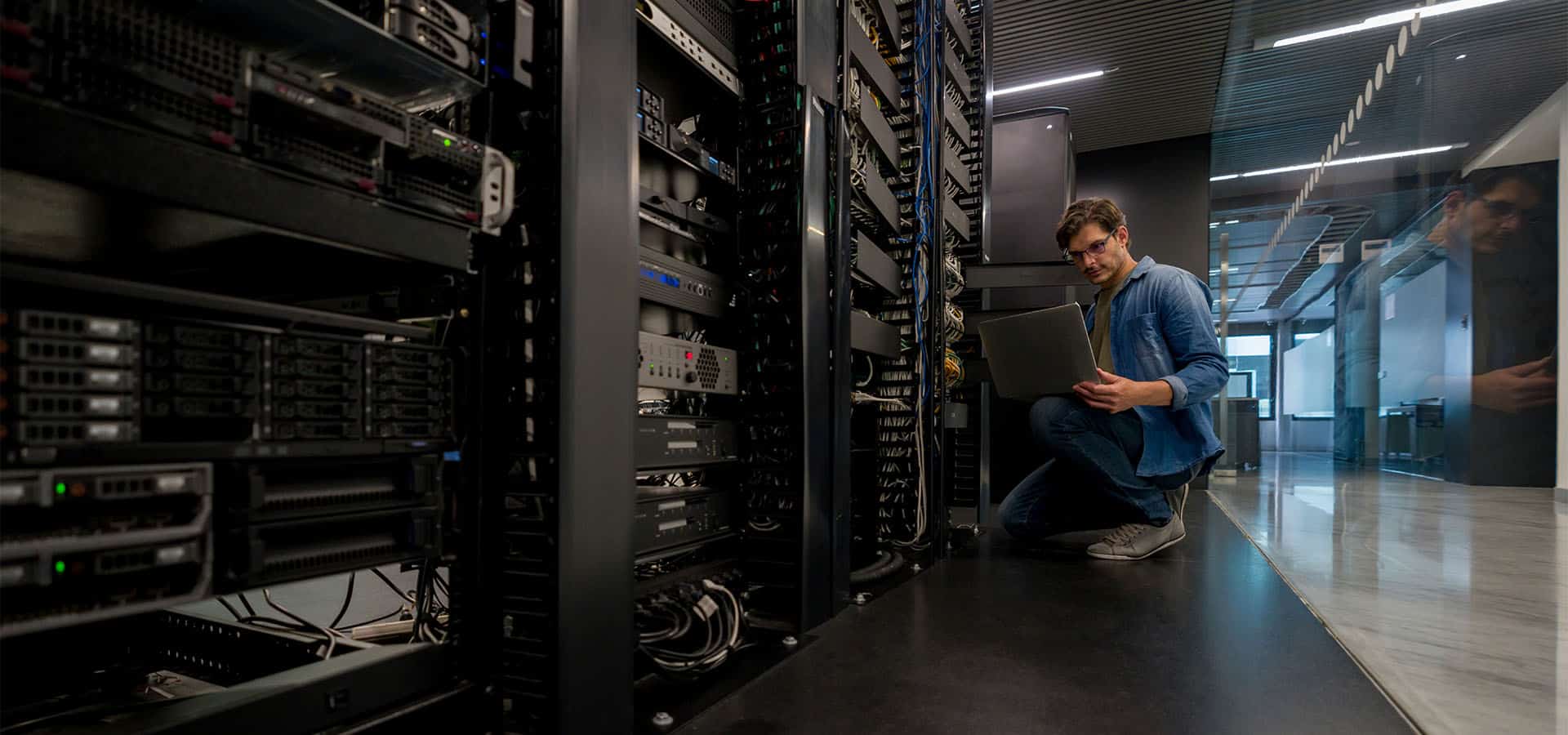 IT professional managing server infrastructure in a data centre